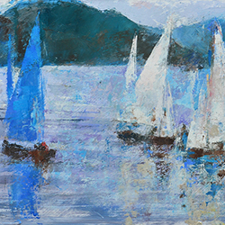 Blue and white sailing boats